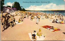 Plattsburg Municipal Beach- Plattsburg NY New York 1950s postcard picture