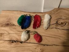 6 Pieces Vintage Rabbit's Foot Feet Keychains Key Ring Blue Green Red White Rare picture