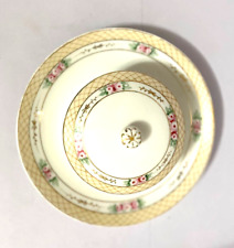Vintage Nippon VANITY SET Trinket Powder Box Lid Floral Dish Gold Hand Painted picture