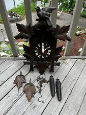 Vtg Cuckoo Clock Germany Weights Bird Large Black Forest Type Triberg Wood picture