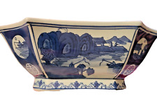 Vintage Handpainted Chinese Octagon Light Blue Porcelain Dish Bowl Indigo Design picture