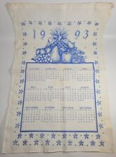VTG 1993 Cloth Kitchen Calendar Tea Towel Farmhouse Blue White Fruit Cotton picture
