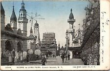1900's NYC Postcard Scene in Luna Park, Coney Island New York NYC Glitter picture