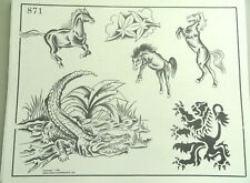 Vintage 1986 Spaulding & Rogers Tattoo Flash Sheet 871 Alligator Horse Lion picture