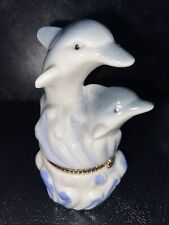 Vintage Dolphin Couple  Trinket Box  Porcelain 4” picture