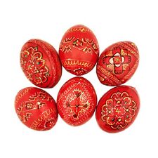 Pysanky Pisanki Hand Painted Ukrainian Wooden Easter Eggs - Pack of 6 Red  COLOR picture