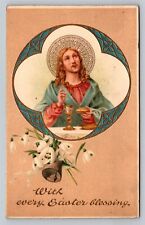 Jesus With Every Easter Blessing Vintage Antique Posted 1914 Embossed Postcard picture