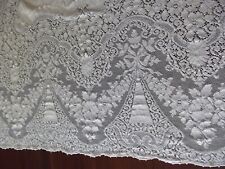 antique quaker lace ecru tablecloth oblong picot edge cotton 62x83 BEAUTIFUL picture