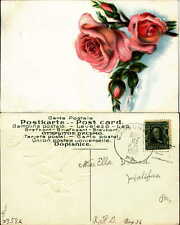 Red roses embossed 1908 mailed Carsonville? PA DPO vintage postcard picture