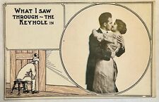 WHAT I SAW THROUGH ~ THE KEYHOLE. Vintage love and romance postcard early 1900s. picture