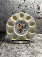 Vintage White & Yellow Ceramic Deviled Egg Plate, Rooster Design Round picture