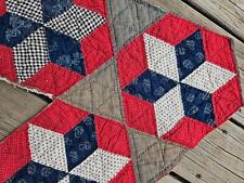 Vintage Star Quilt Piece Red Olive Green Handquilted picture