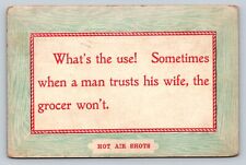 c1910 Sometimes When A Man Trusts His Wife Grocer Won't ANTIQUE Comic Postcard picture
