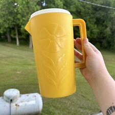 Vintage Sterilite Yellow Flower Embossed 2 Quart Handled Pitcher  picture