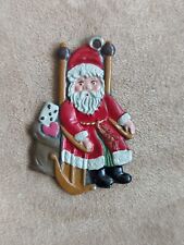 Vintage Kuhn Zinn Santa Claus Rocking Enameled Pewter Christmas Ornament Germany picture