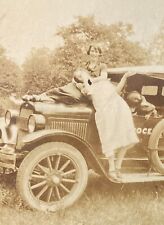 Antique 1920s Two Pretty Young Affectionate Woman on Hood of Car Gay Interest picture