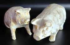 Set Of Small Vintage Cast Iron White Pigs/ Shabby Chic/ Farmhouse/ Country picture