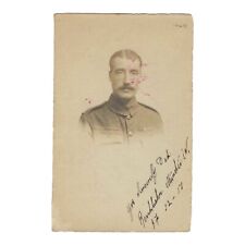Antique WWI Era Photo Postcard Handsome Man Mustache Military Uniform RPPC 1917 picture