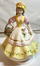 Vintage Girl With Flowers Ceramic Music Box 7.5” Southern Belle Music Figurine picture