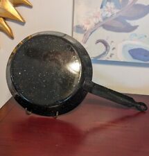Speckled Enamelware Frying Pan Vintage Black With Handle Camping Fire Metal picture