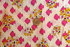 2 Yards Vintage Blouse Weight Fabric - Pink Fish Yellow Floral 40