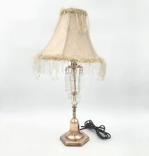 Vintage Copper Lamp With Hanging Crystal Prisims & Shade Hollywood Regency 17