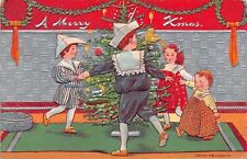 1909 A Merry Xmas Christmas Tree Decorations Children Dancing Postcard picture