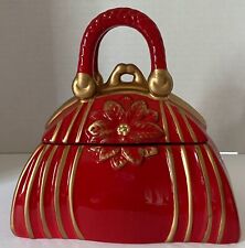 David's Cookies Christmas Poinsettia Purse Cookie Jar Red/Gold Accents picture