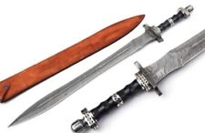 Handmade Damascus Steel Double Edge Viking Sword,Battle Ready With Sheath 32