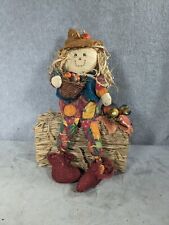 Vintage Handmade Scarecrow Girl On Bale Of Hay Harvest Fall Autumn Decoration picture