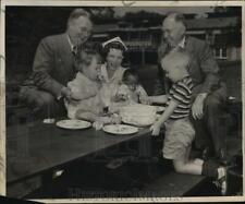 1948 Press Photo Carrick, Haley present kids with a Rotary Club birthday cake picture