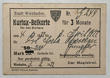 RARE 1922 WIESBADEN VISITOR'S TAX SUPPLEMENT CARD FOR THE KURHAUS picture