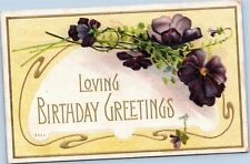postcard Loving Birthday Greetings  - purple flowers picture