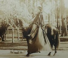 Majestic Black Horse Cape Woman Street Park Upright Fashion Profile RPPC c.1910s picture