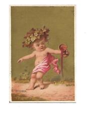 Octobre October Naked Baby Grape Leaves Chalice Wine No Advertising Card c1880s picture
