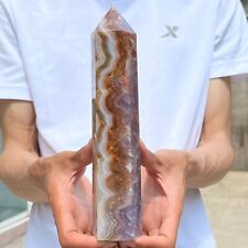 756g Natural Rare Amethyst Lace Agate Tower Quartz Crystal Reiki Healing picture