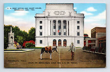 Linen Postcard Texarkana AR Arkansas Post Office Man and His A** picture