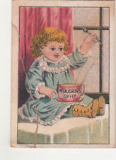 McLaughlin's XXXX Coffee Little Girl Sitting on Table Curtains Vict Card c1880s picture