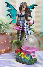 Ebros Butterfly Elf Pixie Fairy Sitting On Flower W/ LED Night Light Ball Statue picture