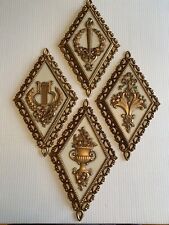Vtg Homco French Court Gold Diamond Wall Plaques 7224/7225/7226/7227, Dated 1971 picture