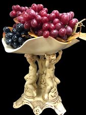 Large 14” Ceramic Cherub Angels Dish Bowl With 4 Large Grape Clusters 10” Dish picture