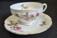 Vintage Royal Rose Fine China Japan White With Pink Roses Teacup & Saucer Gold  picture