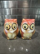 Vintage OWL SALT & PEPPER Hand Painted Glazed Ceramic Fall Colors picture