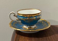 Vintage Weimar Tea Cup and Saucer Porcelain Vintage Tea Party Blue Gold Accents picture