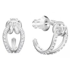 NEW Swarovski Lifelong Rhodium Plate Hoop Earrings Silver White Crystal 5390814  picture