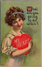 1910s VALENTINE'S DAY Postcard Girl / Heart 