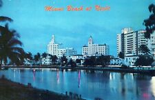Miami Beach at Night Indian Creek Hotel Row Versailles Saxony Postcard picture