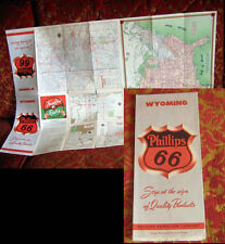 True Vtg 1955 Wyoming Road Map Phillips 66 Oil Advertising  picture