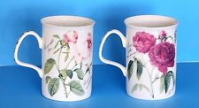 Pair 2 Roy Kirkham Mug Fine Bone China Redoute Rose 1996 Made in England Teacups picture