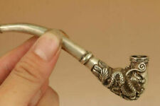 Rare Tibet Silver copper Smoking Tool Statue Old Sacred Opening Dragon Head pipe picture